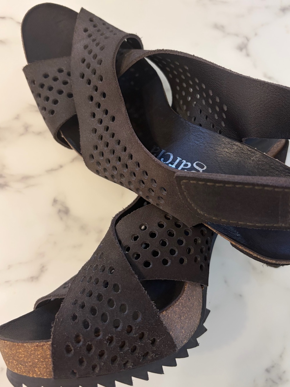 Pedro Garcia Tan Perforated Suede Open-Toe Slingback Heels - Picture 9 of 12